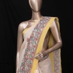 SIAZ LOOM - Handloom Kerala Saree with Madhubani Art Hand Paintings -  Yellow Border (Kara)
