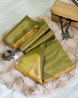 Siazloom-Pure Chanderi Handloom Silk- Moss Green with golden zari border