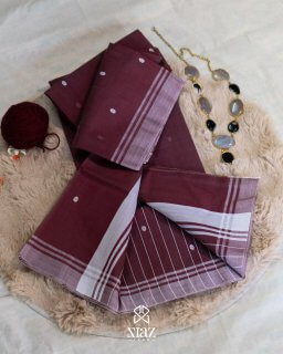 Siazloom-Pure Chanderi Handloom Silk- Deep Maroon shade with white buttas