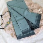 Siazloom-Pure Chanderi Handloom Silk-  Greyish Blue with black buttas