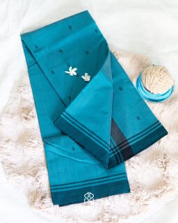 Siazloom-Pure Chanderi Handloom Silk-  Teal Blue colour