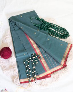 Siazloom-Pure Chanderi Handloom Silk- Deep teal Green Colour