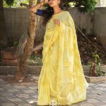 BNPC2201001 Siazloom Chiffon Handwoven Lemon Yellow Banarasi saree with Golden Motifs.