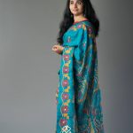 Siazloom Handwoven Bhagalpuri Tussar Silk Saree with Kantha Handwork – Blue