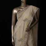 Siazloom Handloom Kerala Mundu Veshti (Set Mundu Neeriyathu) with Lucknowie Zardosi Hand Work - Silver Border (Kara) and Pallu