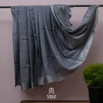 SIAZ LOOM - Grey BHAGALPURI  HANDLOOM  LINEN SAREE with White Striped Pallu and Silver Zari Border.