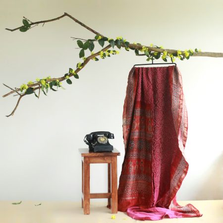 SIAZLOOM Pink colour Chanderi Silk Saree with Bandhej work from Rajasthan