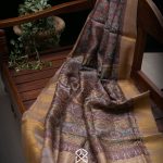 SIAZ LOOM – Mulberry Silk Saree Ajrakh Natural Dye Handblock Print – Earthy Red with Gold Temple Border