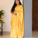 SIAZLOOM Tussar Silk Saree with lehariya design – Sunflower Yellow