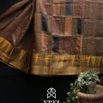 SIAZ LOOM – Mulberry Silk Saree Ajrakh Natural Dye Handblock Print – Multicolour (Black,Ochre,Earthy brown) with Gold Temple Border