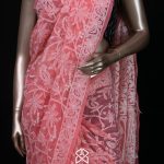 SIAZLOOM – Pure Georgette Coral Pink Chikankari Saree