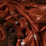 SIAZ LOOM - Handwoven Bhagalpuri Tussar Silk Thread Work Sarees - Rust - Off White