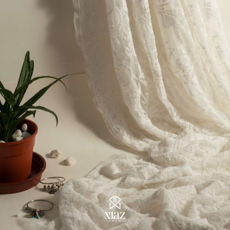 SIAZ LOOM - Pure Georgette White Heavy Chikankari Saree