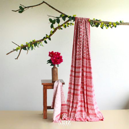 Siazloom PURE MAL MAL COTTON Natural dye wax painted saree in Navy Peach Shade